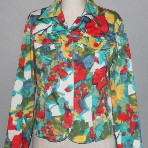 Coldwater Creek Vibrant Watercolor Abstract 4-Pocket Button Front Jacket Size 1X - Picture 1 of 10